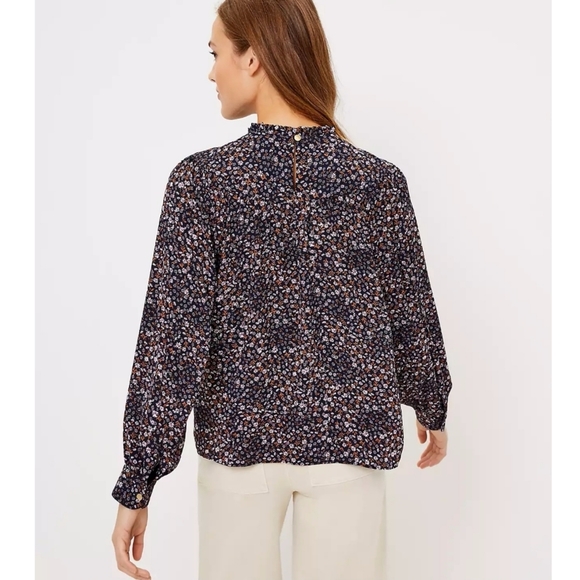 NWT Loft Floral Ruffle Neck Bib Blouse - Picture 2 of 8